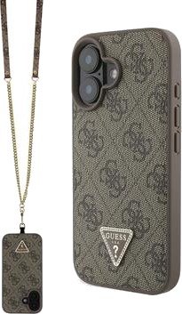 Guess iPhone 16 Strass Triangle Crossbody Deksel - Brun