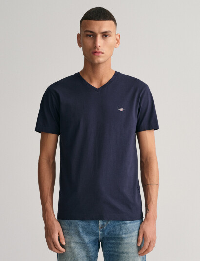 GANT Slim Shield V-Neck T-Shirt - Navy - M