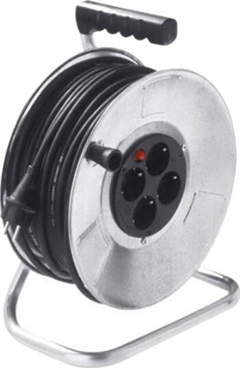 Bachmann Kabeltrommel 50 m, H05RR-F 3G1,5 mm², IP20, 4 Uttak, Termosikring Sølv Bachmann Kabeltrommel 50 m, H05RR-F 3G1,5 mm², IP20, 4 Uttak, Termosikring Sølv