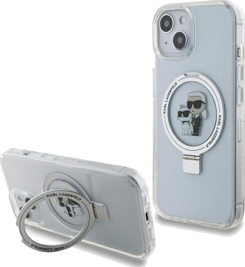 Karl Lagerfeld Hardt Deksel med Ring Stativ til iPhone 15/14/13 6,1" Hvit MagSafe