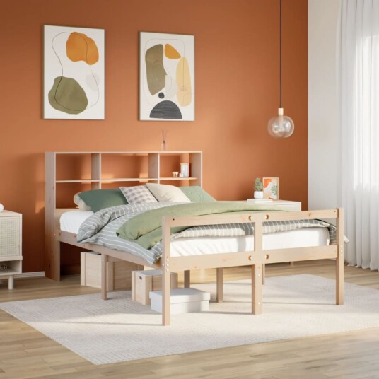 Seng med bokhylle uten madrass 140x190 cm heltre furu 3322008