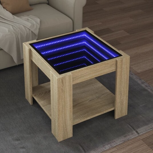  Salongbord med LED sonoma eik 53x53x45 cm konstruert tre 847541