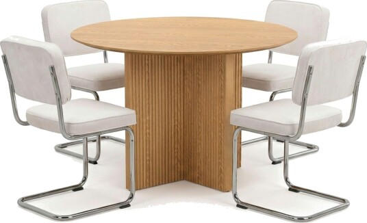 Edda spisegruppe rund 110 cm eik med 4 Milva spisestoler Eik Edda spisegruppe rund 110 cm eik med 4 Milva spisestoler Eik