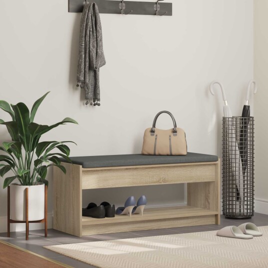 vidaXL Gangbenk med pute med hylle Sonoma eik 103 x 38 x 45 cm