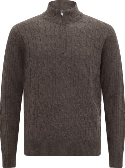 Hackett London Lambswool Cable Hzip - PUTTY BEIGE - L