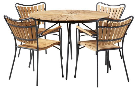 Cinas Ellen matgruppe Antracitt med teak 4 stoler og bord 110 cm