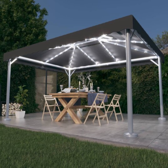 vidaXL Paviljong og LED-strenglys 400x300 cm antrasitt aluminium vidaXL Paviljong og LED-strenglys 400x300 cm antrasitt aluminium