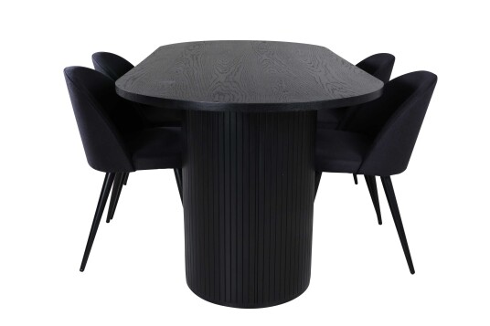 Venture Design Bianca & Velvet spisegruppe Svart/svart 4 stoler & bord 200 x 90 cm