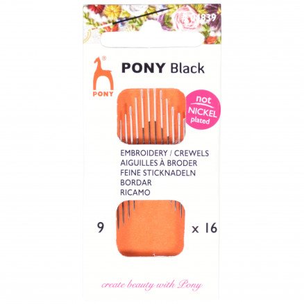 Pony Black Broderinåler Str 9 16 stk