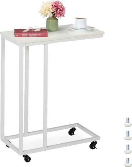 C formet sidebord med hjul – metall og MDF