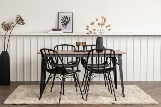 Venture Home Tempe Matgruppe 140 cm Rektangulær med 4 Dyrön stoler Sort
