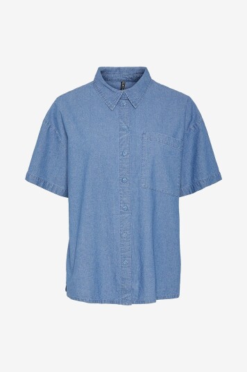 Pieces Skjorte pcMia SS Denim Shirt MM Wvn Blå