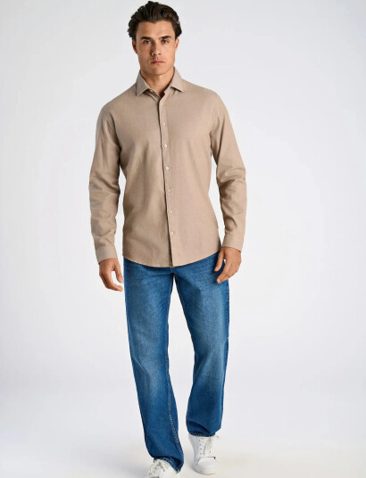 Lindbergh Soft Indigo Stretch Shirt L/S - Beige - M