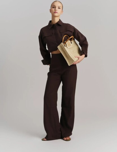 ella&il Molly Stretch Linen Pants Brown L ella&il Molly Stretch Linen Pants Brown L