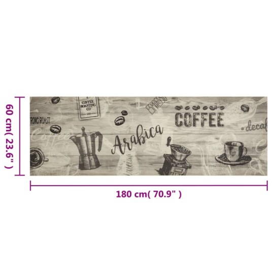  Kjøkkenteppe vaskbar Coffee grå 60x180 cm fløyel 8721012918580