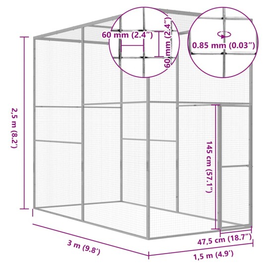 Vidaxl Kattegård 3X1.5X2.5 M Galvanisert Stål Vidaxl Kattegård 3X1.5X2.5 M Galvanisert Stål