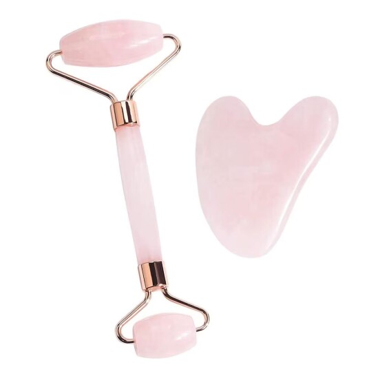 Ansiktsruller og Gua Sha Stein Naturlig rosekvarts Ansiktsruller og Gua Sha Stein Naturlig rosekvarts