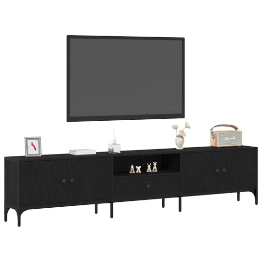 TV benk med skuff svart eik 200x25x44 cm konstruert tre TV benk med skuff svart eik 200x25x44 cm konstruert tre