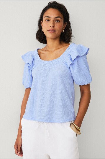Ellos Collection Off shoulder topp Blå