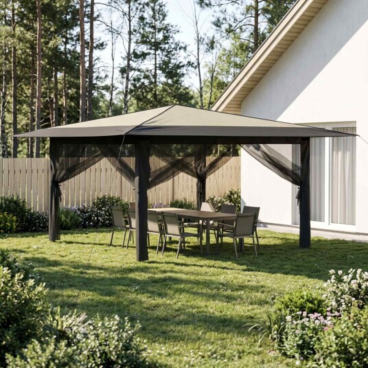 vidaXL Gazebo med 4 sidevegger 4 x 4 m Krem og Antrasitt