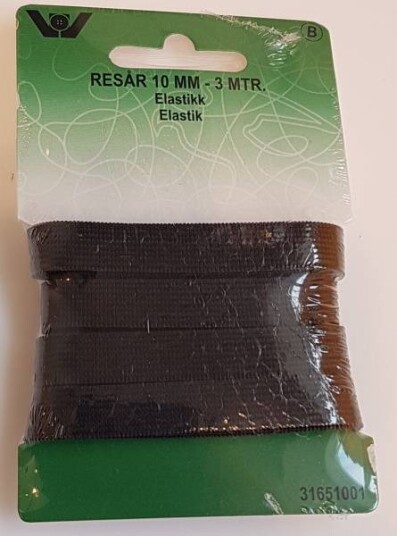 Elastikk 10 mm - 3 m svart