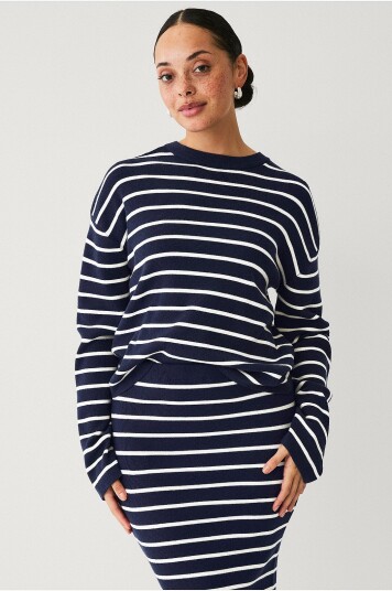 Ellos Collection Strikket genser med striper Blå