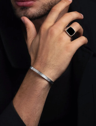 Nialaya Men"s Silver Gentleman Bangle Silver L