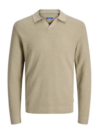 Jack & Jones Jprbluriley Knit Split Neck Ls Sn   Beige   XL