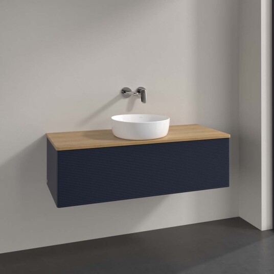 Villeroy & Boch Antao Servantskap med 1 skuff 120x50x36 cm u/lys Blå Matt/Eik Villeroy & Boch Antao Servantskap med 1 skuff 120x50x36 cm u/lys Blå Matt/Eik