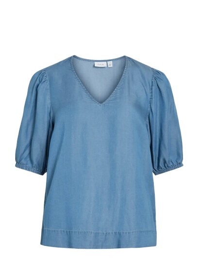 Vila Vitea V Neck 2/4 Denim Top   Blue   34