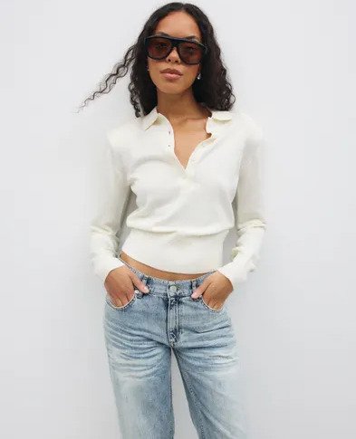 Nelly - Hvit - Sharp Button Knit Sweater