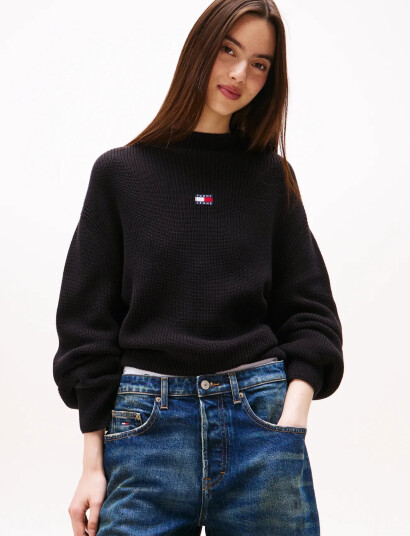 Tommy Jeans Tjw Mockneck Badge Sweater - Black - S Tommy Jeans Tjw Mockneck Badge Sweater - Black - S