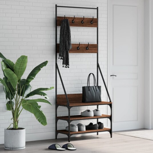 Klesstativ med skooppbevaring brun eik 72x34x184 cm 8721012196131