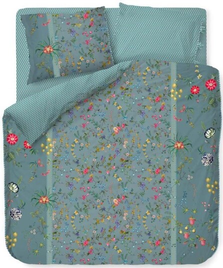 Pip Studio Blomstrete sengetøy 200x220cm - Petites Fleurs - Blått sengetøy dobbeltdyne - 2 i 1 design - 100% bomull -