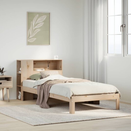 Seng med bokhylle uten madrass 90x200 cm heltre furu 3322538