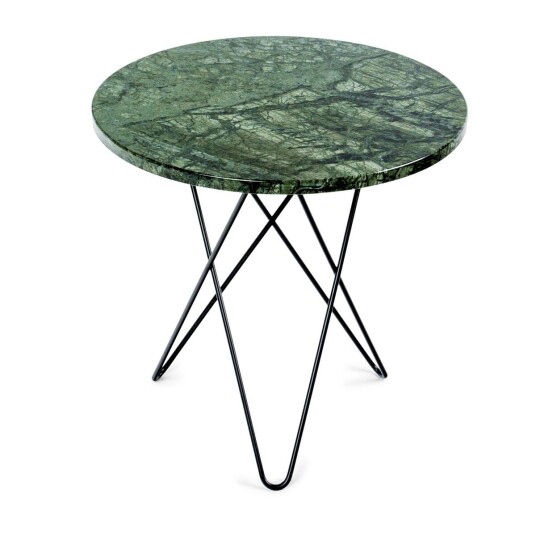 Ox Denmarq Tall mini O sidebord Ø50 H50, svart understell grønn marmor