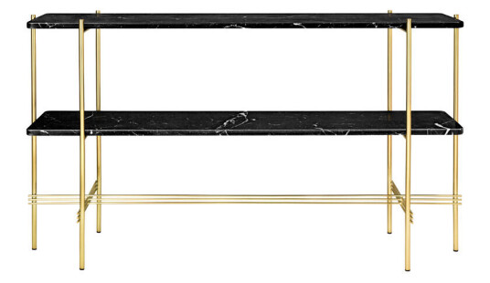 Gubi TS Console 2 konsollbord black marquina marble, messingstativ, 2 marmorhyller