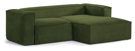 Kave Home Blok 2-pers. Sofa m. høyrevendt chaiselong, B240, grønn Fløyel 1549796-03-0 1606010-05-0