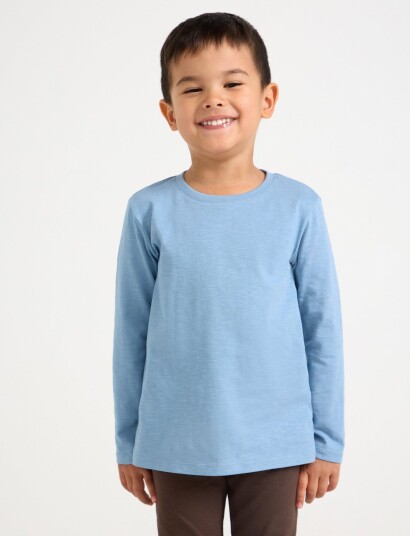 Lindex Long Sleeved Top In Slub Jersey Blue 98
