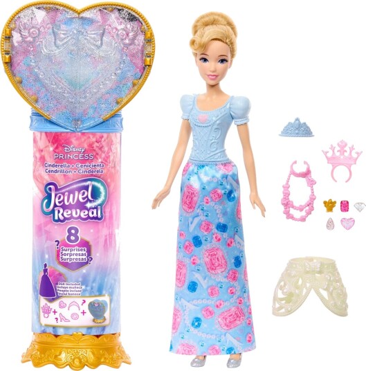 Disney Princess Jewel Reveal Cinderella Fashion Doll W/ 8 Surprises Including Gem Box & Accessories Blue One Size Disney Princess Jewel Reveal Cinderella Fashion Doll W/ 8 Surprises Including Gem Box & Accessories Blue One Size