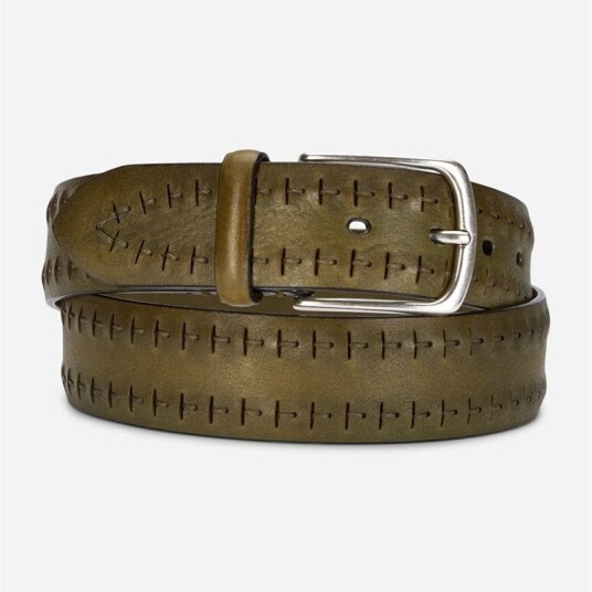 Paolo Vitale Leather Belt With Stitch - Military Grønn 90