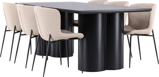 Olivia Spisegruppe 210 cm Rektangulær med 6 Modesto stoler - Sort/Beige
