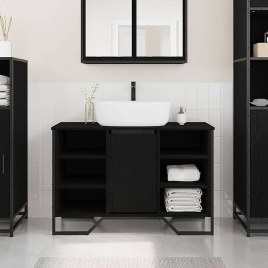 Baderomsskap for vask – Svart eik 91x35x60 cm – Konstruert tre Baderomsskap for vask – Svart eik 91x35x60 cm – Konstruert tre