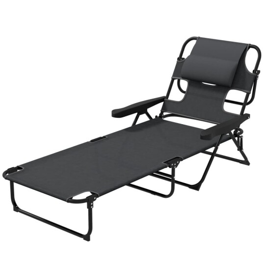 Solseng Hageseng Med Pute Dekkstol Med Justerbar Rygg Armlen Relax Lounger For Hagebalkong Mesh Mørkegrå