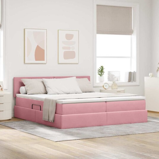 LED lagringseng med madrass Rosa 200 x 200 cm Fløyel LED lagringseng med madrass Rosa 200 x 200 cm Fløyel