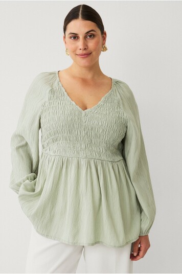 Ellos Plus Collection Bluse med smock Grønn
