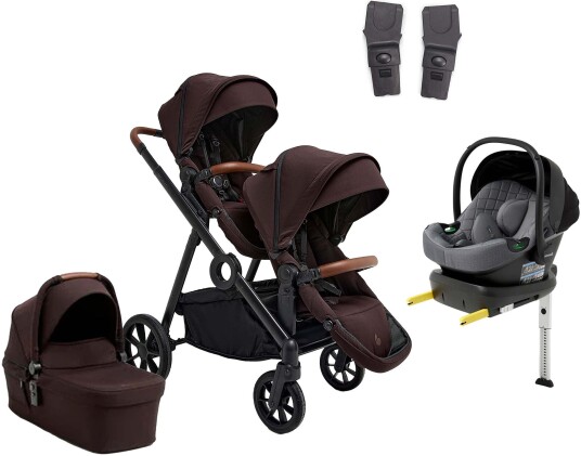 Beemoo Pro Multi 2 Søskenvogn inkl. Route i-Size Babybilstol &  Base Espresso Brown/Mineral Grey