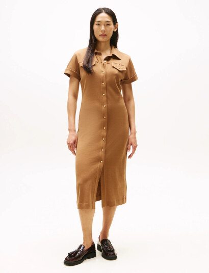 Tommy Hilfiger Gold Button Midi Shirt Drs - Brown - S Tommy Hilfiger Gold Button Midi Shirt Drs - Brown - S
