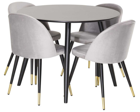 Venture Design Plaza & Velvet spisegruppe Svart/svart 4 st stoler & bord 100 cm