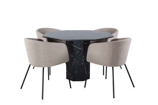 Venture Design Marbs & Berit spisegruppe Beige/svart 4 stoler & bord 110 cm
